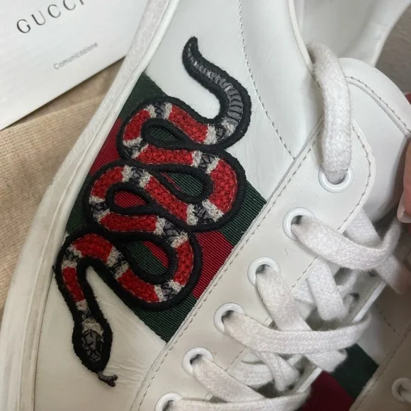 Gucci Ace Embroidered Snake Sneakers Man Italian Size 8 1/2 - Picture 3 of 9
